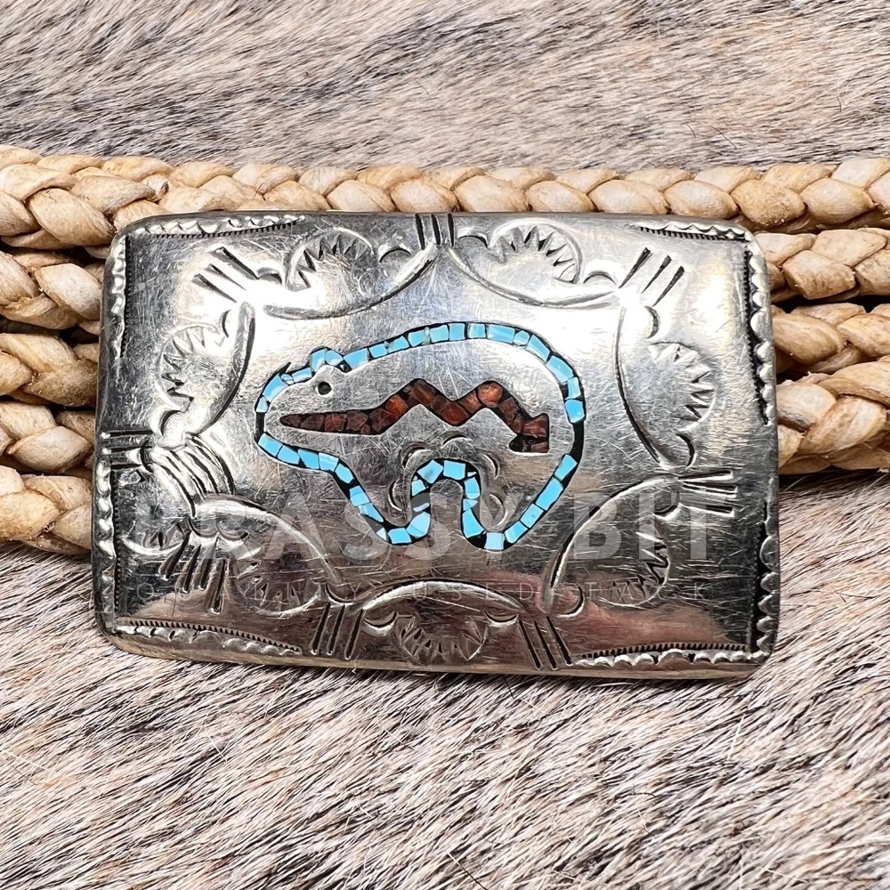 Navajo Sterling Silver Inlayed Turquoise Belt Buckle
